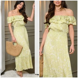 Beautiful Off Shoulder Vibrant Lime Maxi Dress